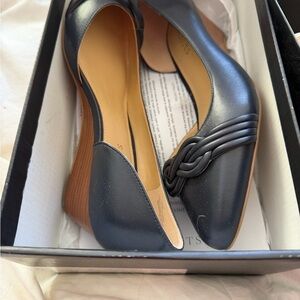 Talbots Black Leather Knot-Trim Flats